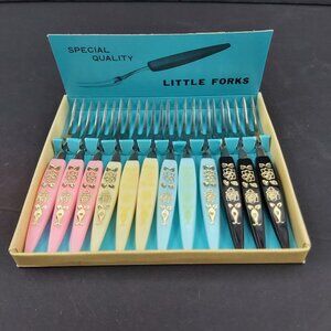 Hors d'oeuvres Cocktails Appetizer Special Quality Little Forks Set of 12 Retro